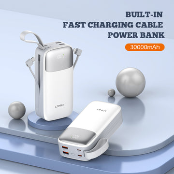 Ldnio PQ30 30000mAh 22.5W Fast Charging Power Bank with Built in Type C & Lightning Cables