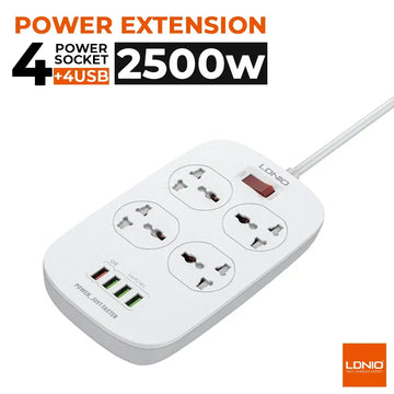 Ldnio SC4407 2500w Power Extension With 4 Power Sockets & 4 USB Ports