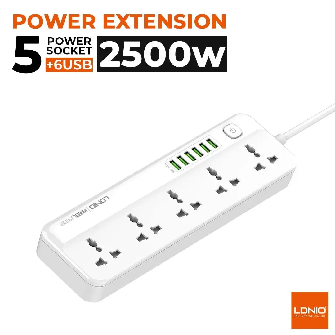 Ldnio SC5614 2500w Power Extension With 5 Power Sockets & 6 USB-A Ports