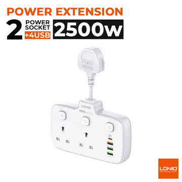 LDNIO SC2413 2500w Power Extension with 2 Power Sockets / 2 2.4A USB-A Ports / 1 QC3.0 18w USB-A Port / 1 PD 20w Type C Port