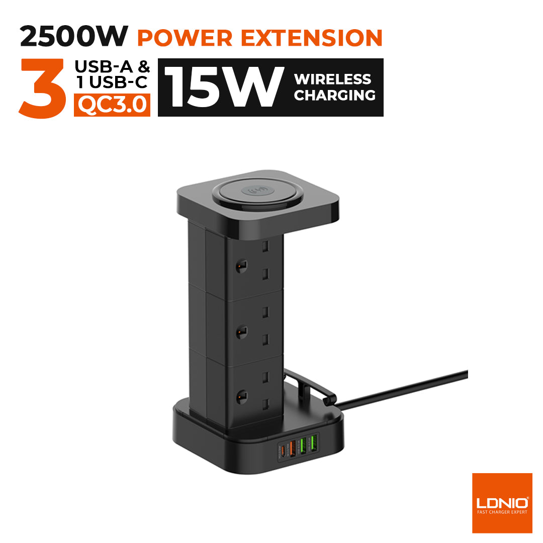 Ldnio SKW6457 2500W Tower Power Extension with 15W Wireless Charging