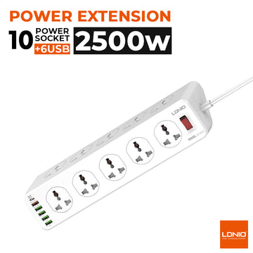 Ldnio SC10610 Power Extension with 10 Power Sockets / 5 USB-A Ports / 1 Type C 20w PD Port EU Plug